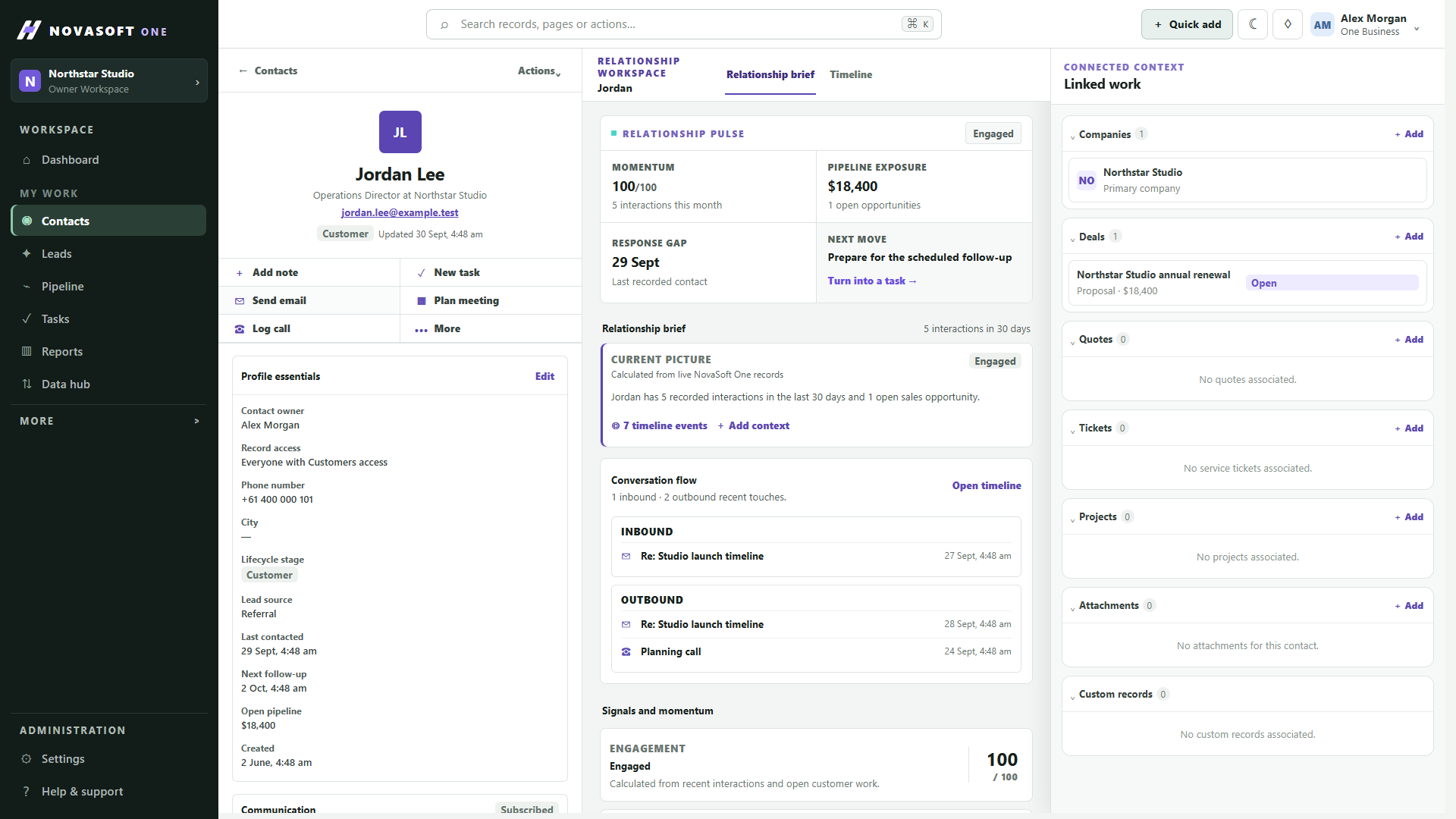 Example NovaSoft One Contacts view