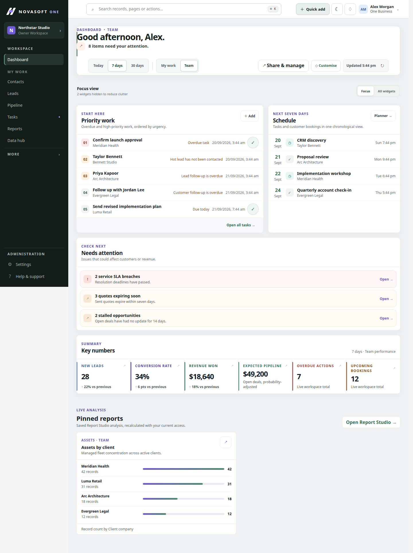 NovaSoft One Customer management workspace preview